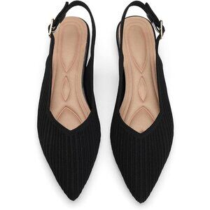 Women's Flats Shoes Pointed Toe Knit Foldable Ballet Ankle Strap Flat Black